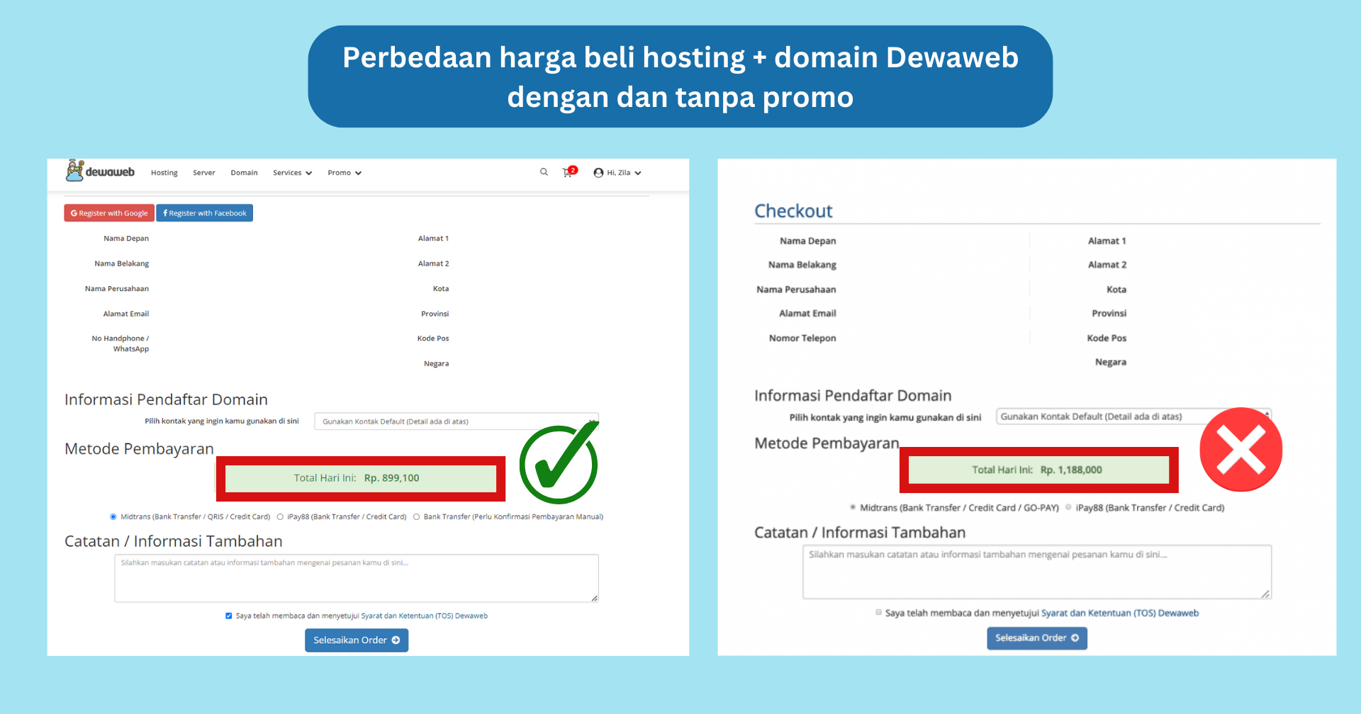 perbedaan harga hosting dengan dan tanpa promo