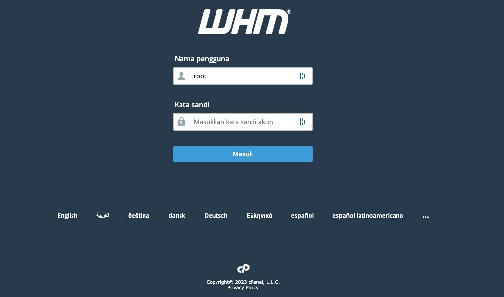 cara membuat cpanel di whm - login ke whm