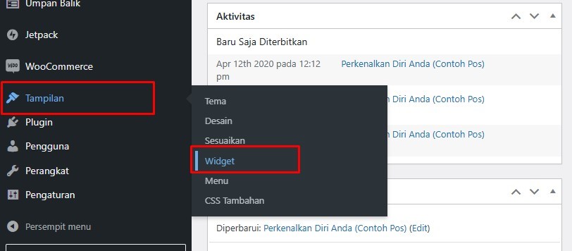 cara membuat widget di website - login wordpress
