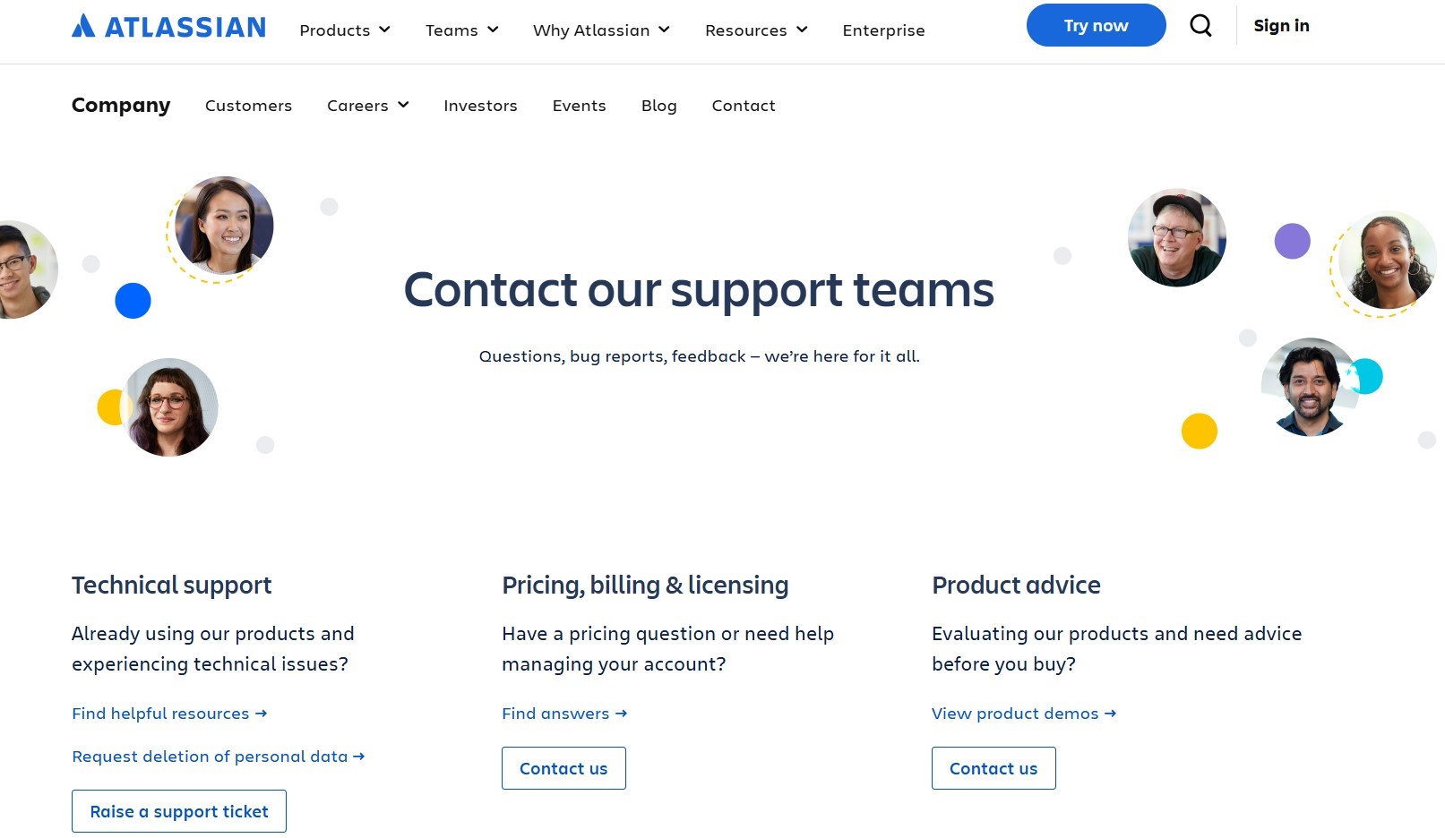 contoh halaman kontak website - atlassian