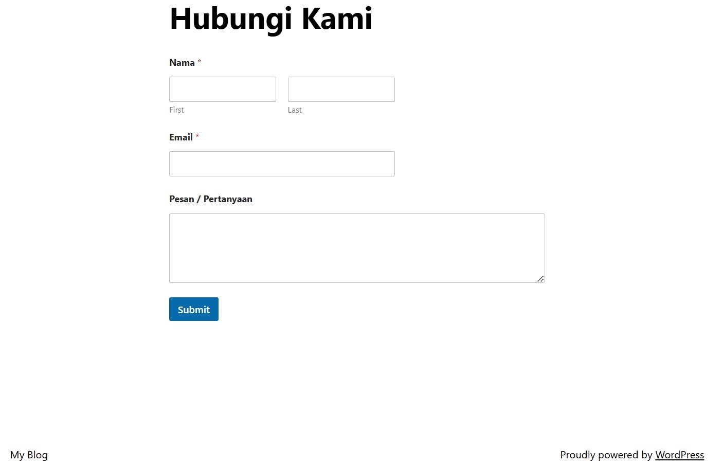 halaman kontak website berhasil dibuat