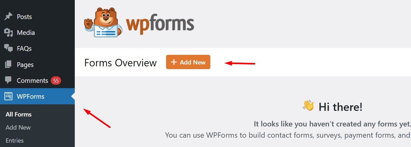 pilih add new pada wpforms
