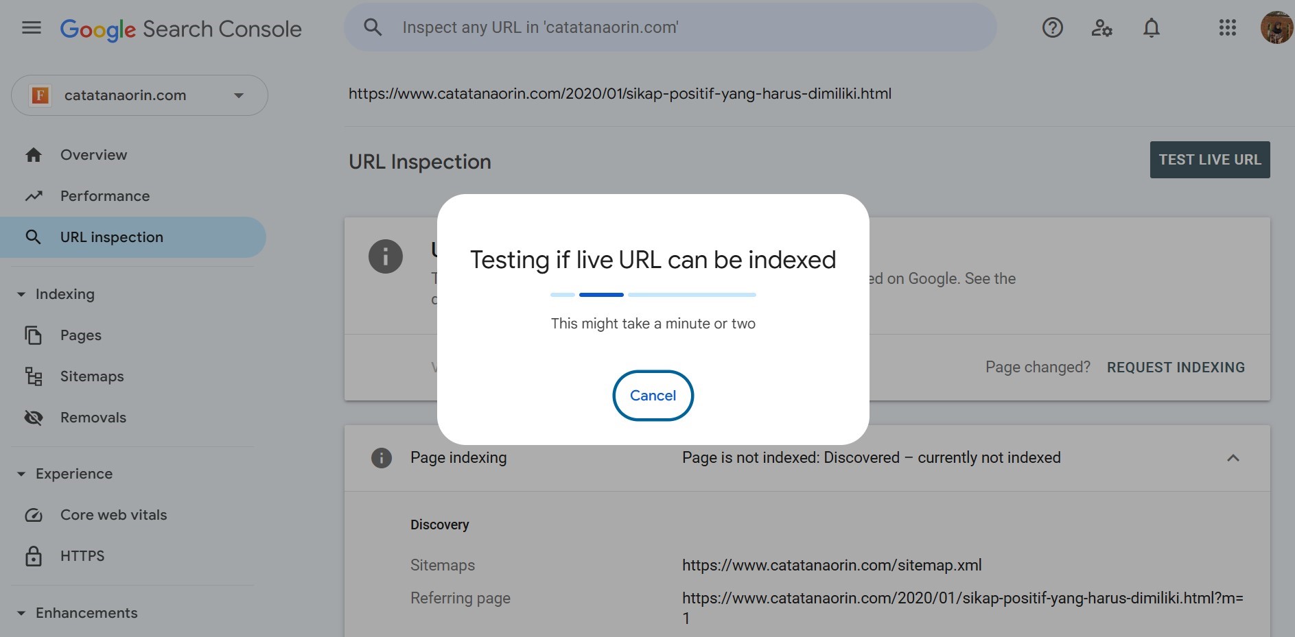 proses index website sedang berjalan