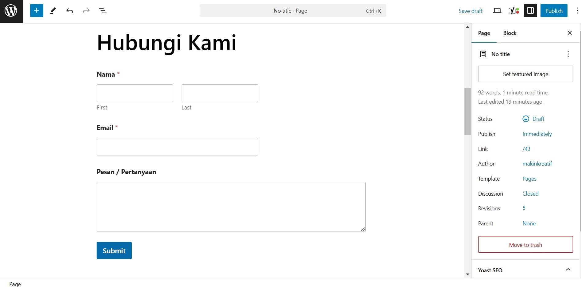 tampilkan form kontak yang sudah dibuat