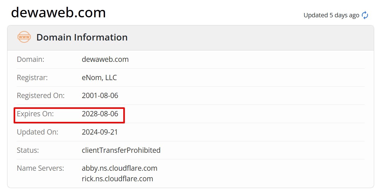 lihat pada kolom expires on